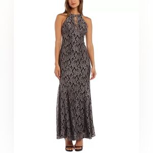 R & M Collection Lace Halter Gown